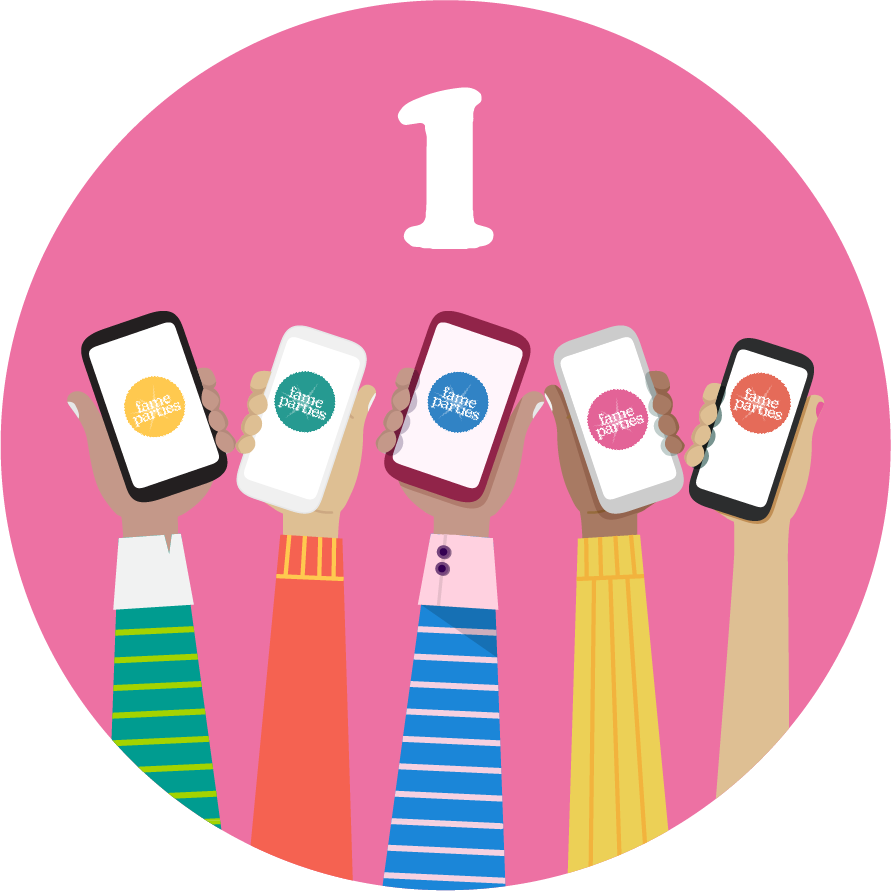 Five hands holding smartphones with colorful screens under number 1.